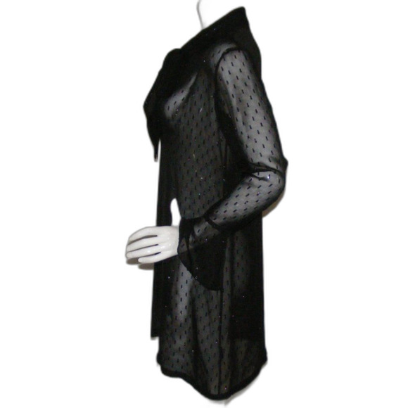 THEORY Sheer Dress, 2, NEEDS SLIP, Black, Secretary Bow, Metallic Swiss Dots - Picture 6 of 12
